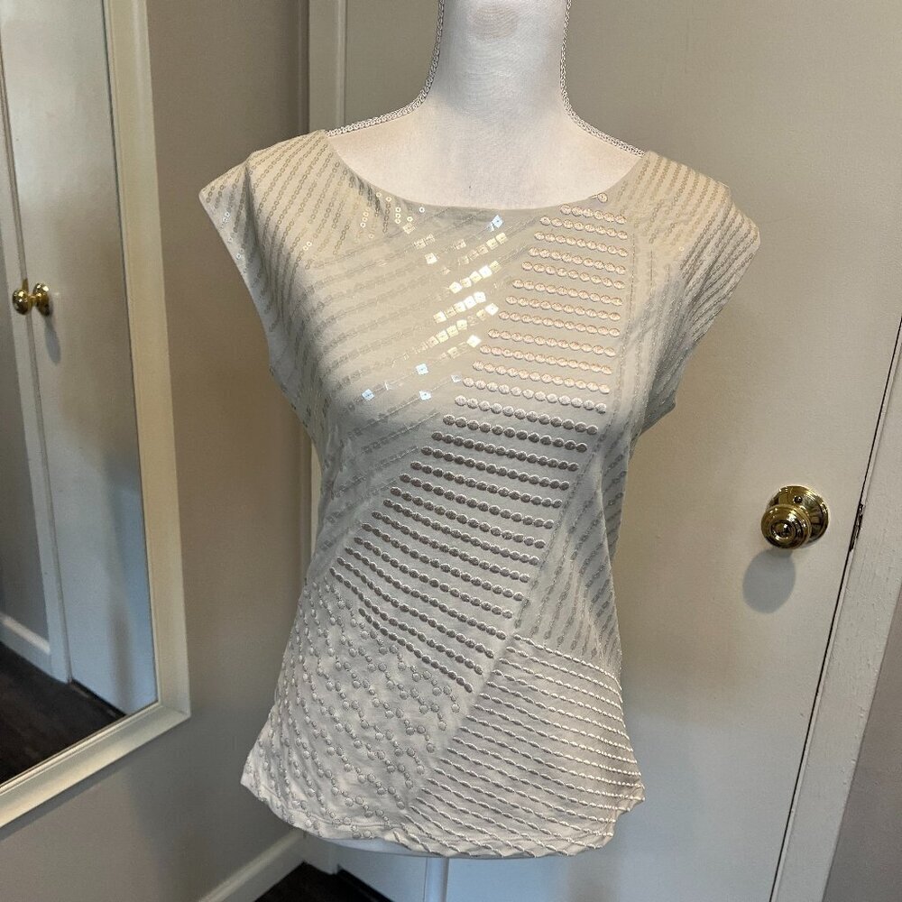 NWT Ann Taylor Cream Cotton Sequin Top, Size Small